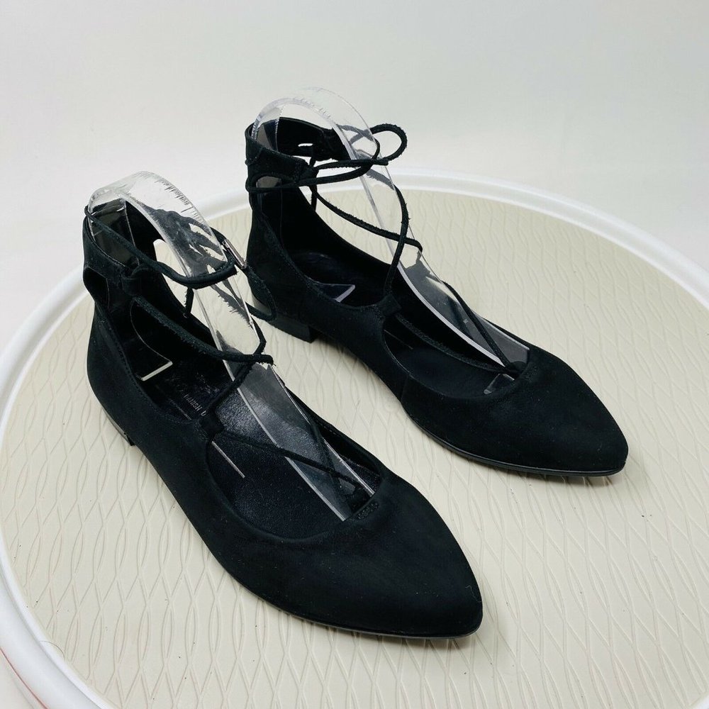 Ecco Black Suede Pointed-Toe Lace-Up Flats